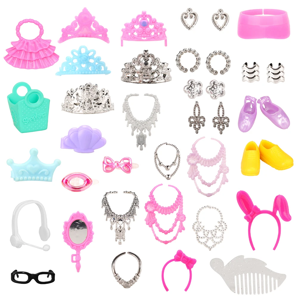 Hot Sale Cheap Handmade 40 Items /Dolls Accessories Random Necklace Crowns Shoes Bag For 11.5inch Girl Doll Dressing DIY Present