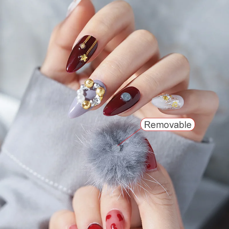 Bview Art 2021 New Detachable Colorful 3d Soft Nail Pom Pom Fur BallsNail Poms Plush Fluffy Ball Nails Designs Puff Balls Decor
