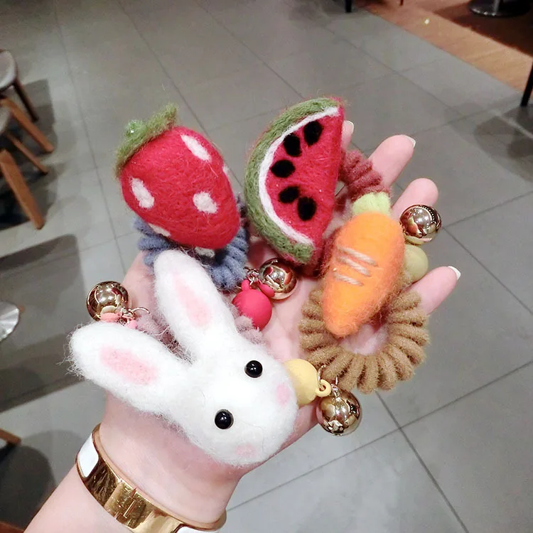 
Three-dimensional fruit rabbit felt hair cord cartoon hair cord hair cord carrot rubber band girl 