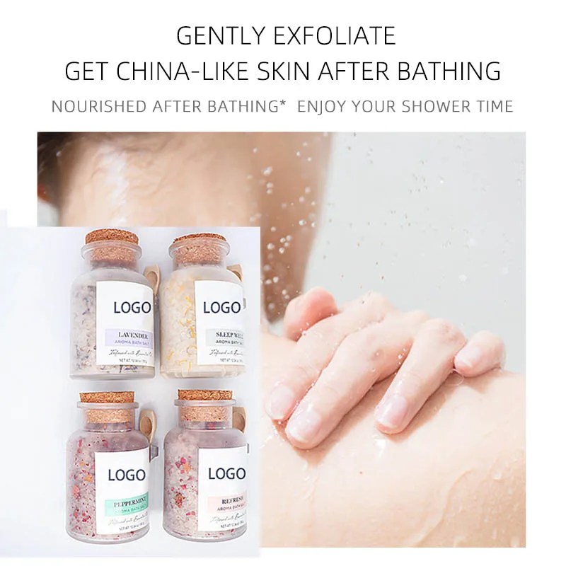 OEM High Quality muscle therapy bath scrub salt dead sea flower Fragrance crystal spa bath salts