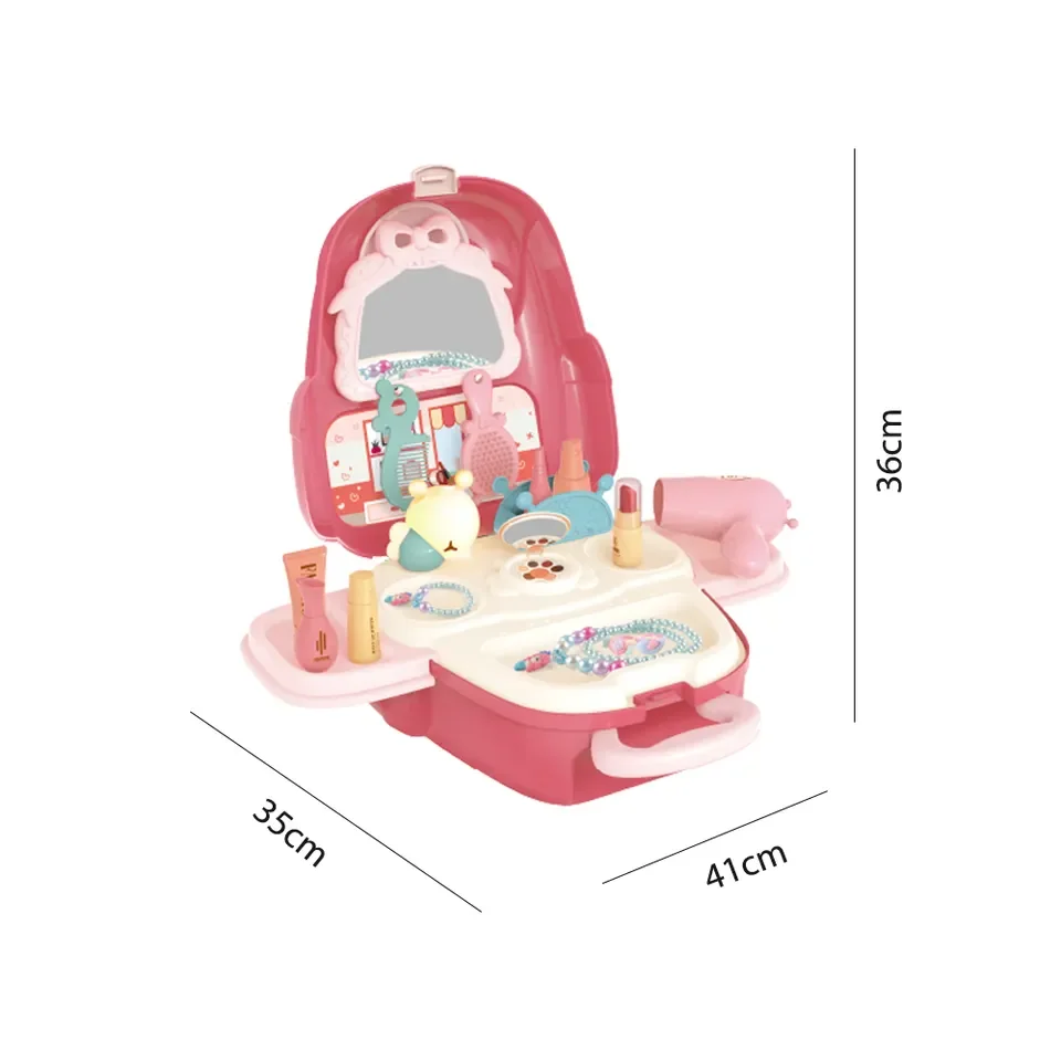 Hot Sale Pretend Play Cosmetics Make Up Toy Set Girls Make Up Kits Play House Toy Kit Portable Backpack With Light