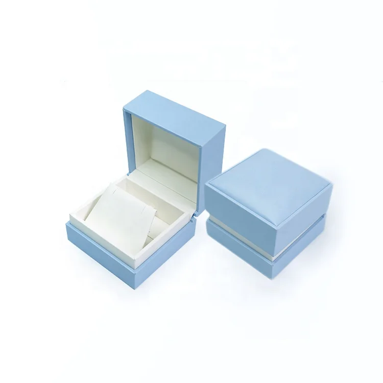 
2021 New Design High End Blue PU Leather Wood Jewelry Packaging Box For Earring With Inlay 
