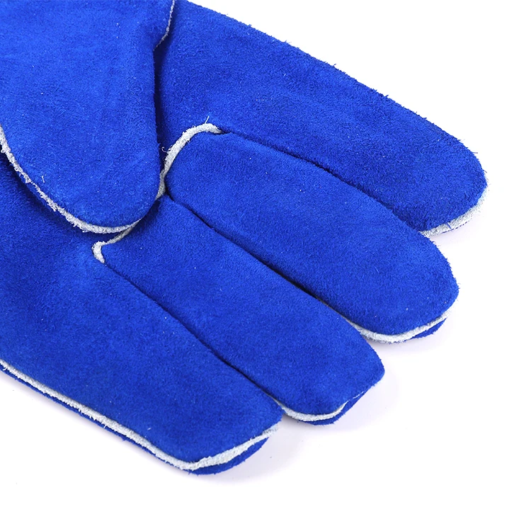 grade AB 14 inches royal blue flannelette lined cow split leather winter safety welding gloves