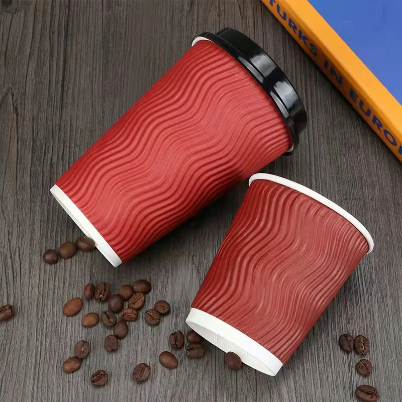 Customized 4/6/8/12/16oz Ripple Wall Craft Paper Cups with Black Lid Beverages Logo Design Options Milk Coffee-Direct Factory