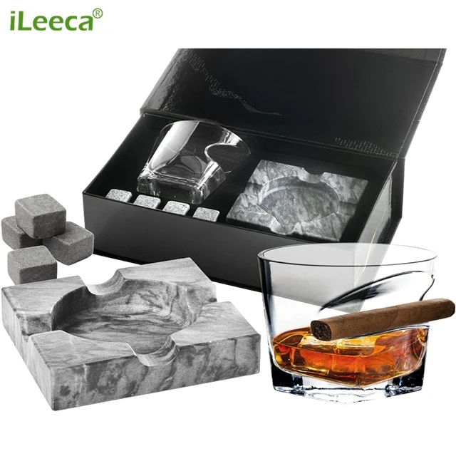 Deluxe Chill Rocks Whiskey Stones Gift Set with 4 Whisky  Chilling Stones, glasses in Black Gift Box, Gift sets for Men