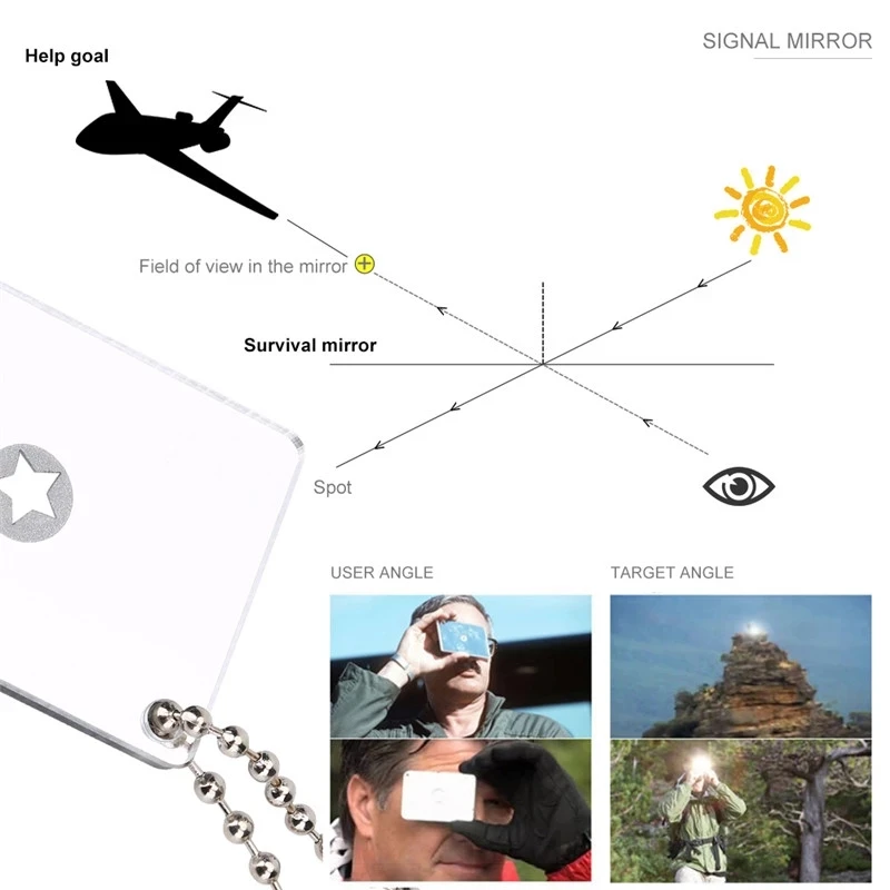 Outdoor EDC Tools Survival Emergency Super Rescue Signal Mirror with Paracord Lanyard Whistle