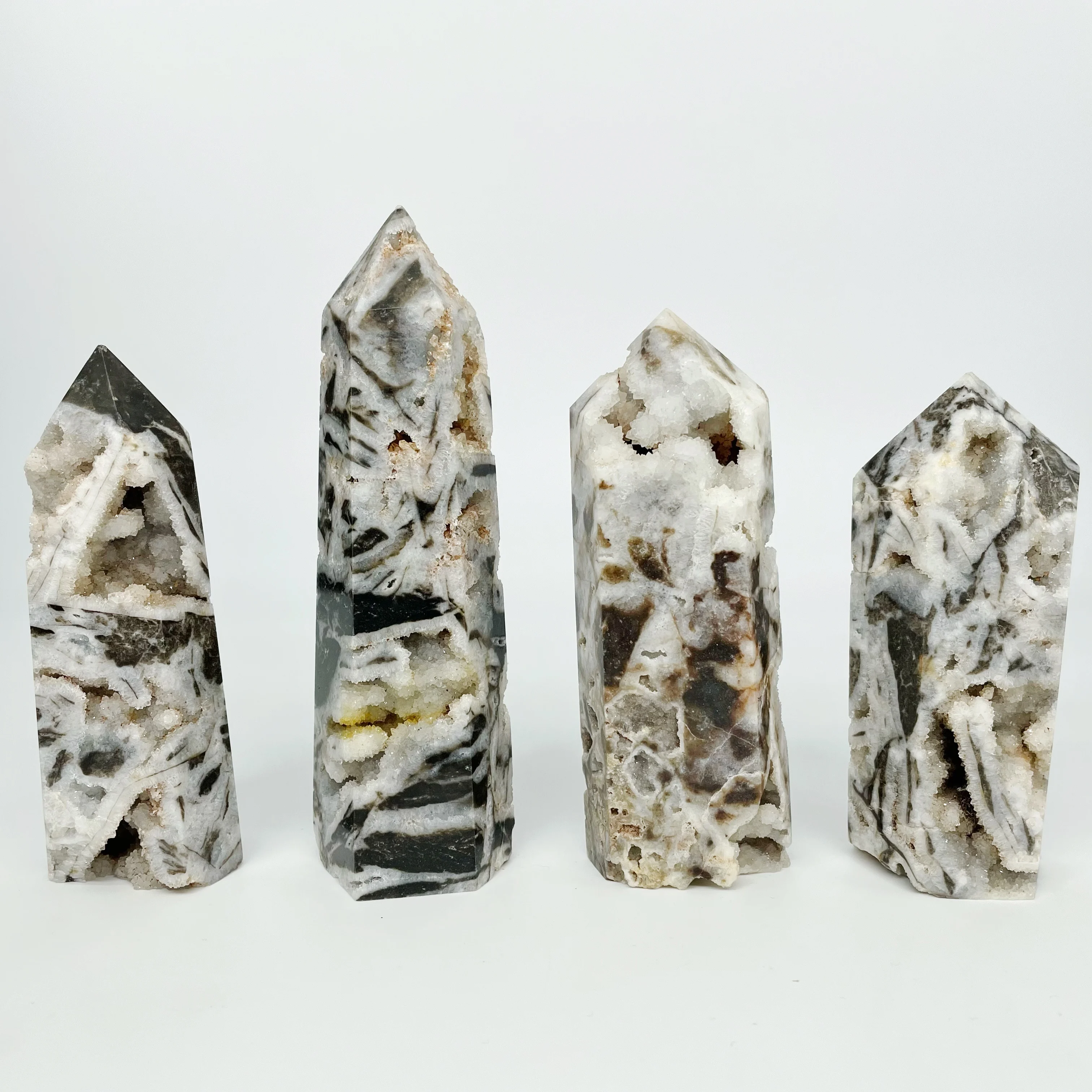 Latest Product Natural Reiki Gemstone Wands Healing Crystal Crafts Druzy Tower Sphalerite Crystal Point Geode