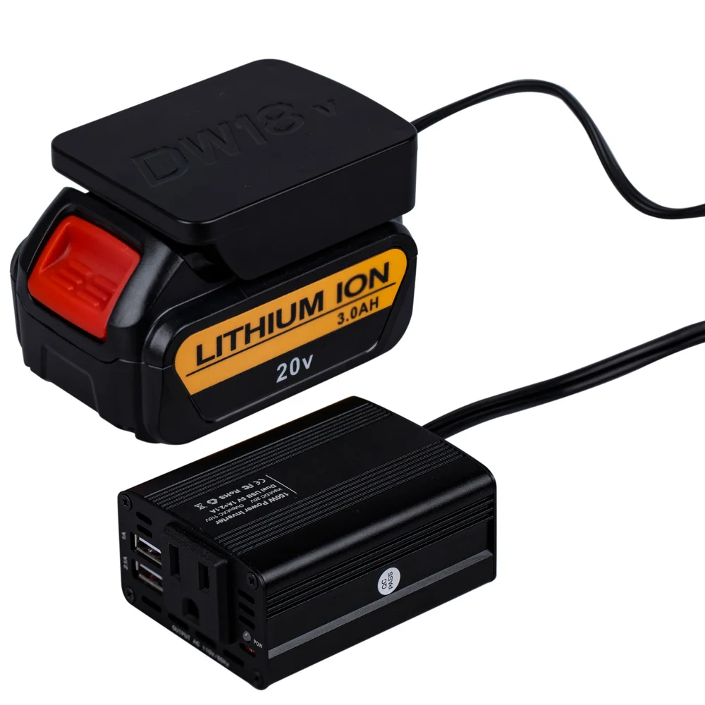Battery Inverter for dewalt 20v lithium-ion battery 200W Battery Power Inverter DC 18v to AC 110V/220V with Dual USB AC OUTPUT