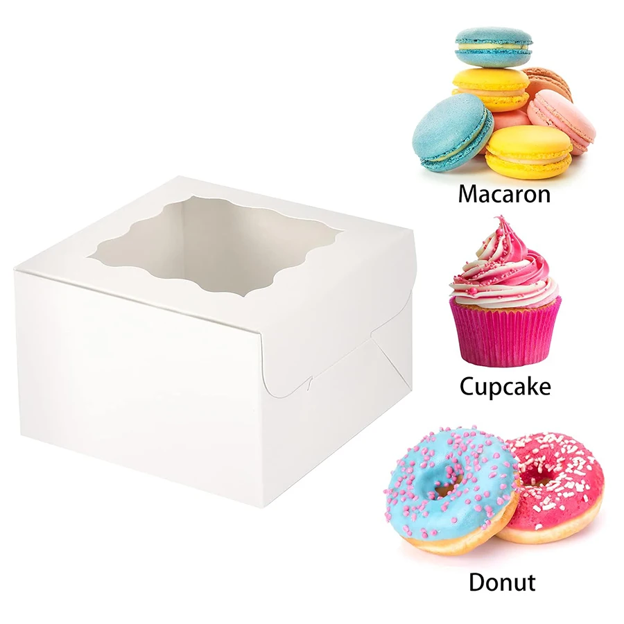 Custom 4x4x2.5 Inches White Bakery Boxes with Window Small Treat Boxes Mini Cake Boxes for Dessert or Pastry and cookie