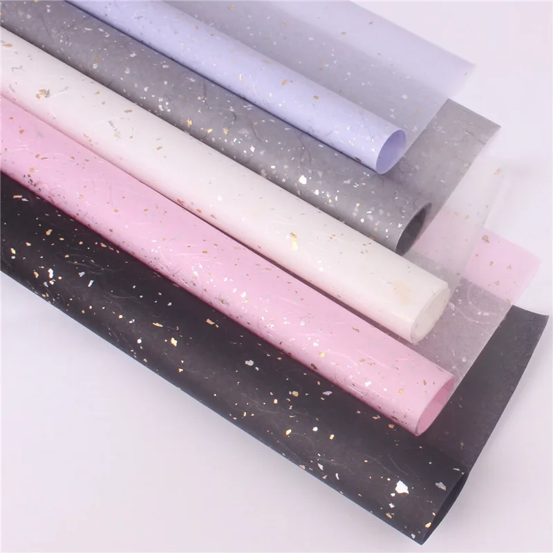 Bright shining stars glass flowers gold and silver dots dreamy starry sky hazy flowers gift wrapping paper