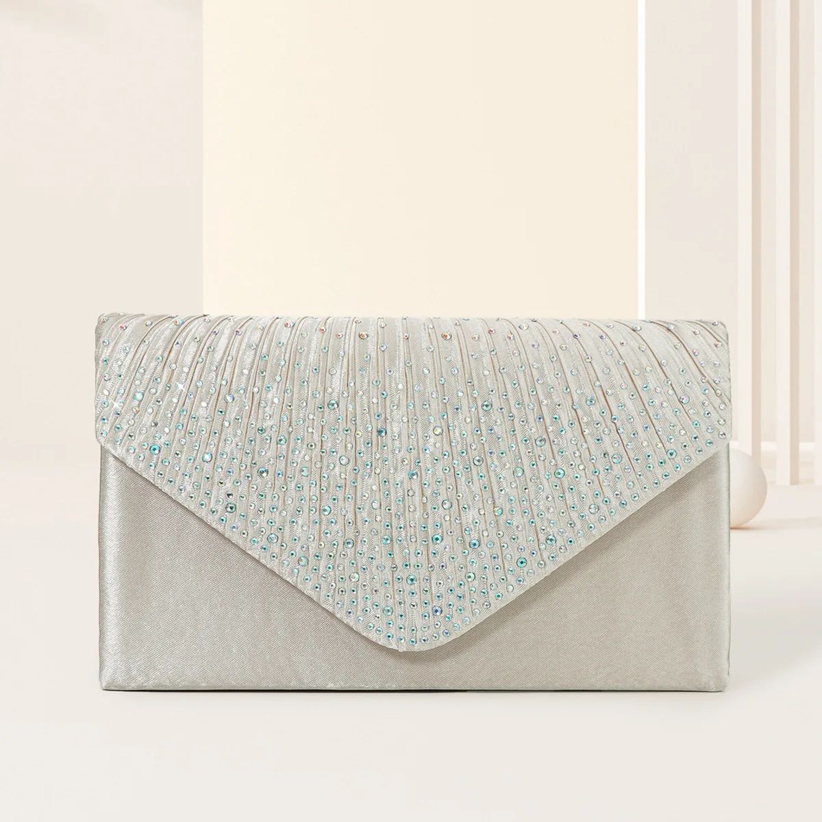 Party Evening Bags Women Sparkling Rhinestone Satin Frosted Evening clutch Bags Silver Handbag Glitter Rhinestone Wedding Purse