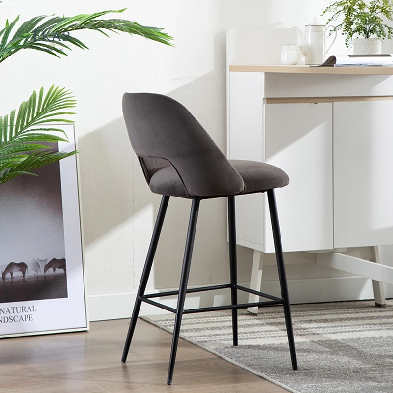 Ekar Furniture Nordic Pink Green Velvet Single Fabric Upholstered High Dining Chairs Modern Bar Stool