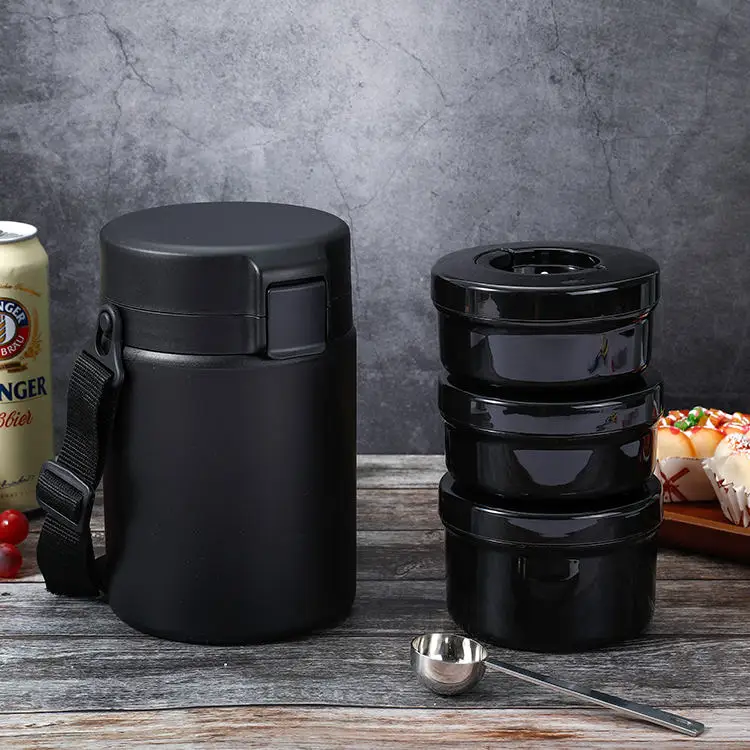 Stainless Steel Multilayer Hot Food Flask Lunch Box Vacuum Insulated W/Handle