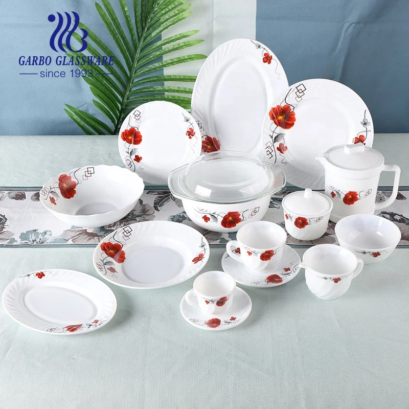 Microwave safe  round shaped 8 inch opal glass soup plate hotel soup dish embossed pattern   Opalware glass plate daily use