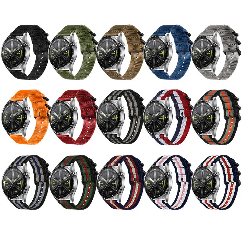 Customize 18 20 22 24mm Many Colors 2-piece Bracelet Stripe Webbing Fabric Woven Nylon Wrist Watch Band Strap Wholesale 3 Rings
