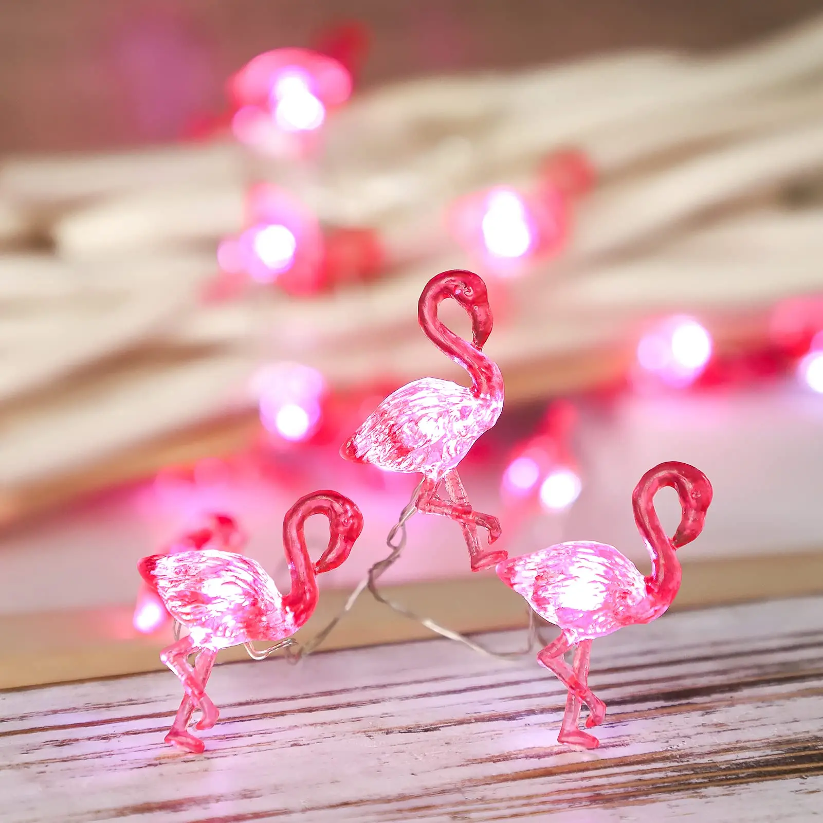 Good Supplier Battery Operated Remote Fairy Lights Decor Pink Flamingo String Lights