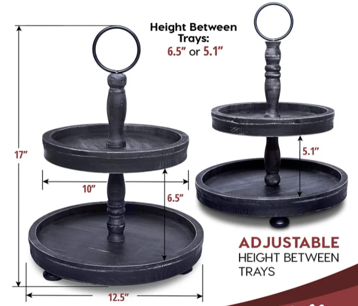 Wood 2 Tiered Tray | Rustic Farmhouse Decor |  Serving Cake Stand | Galvanized Kitchen Table  | Food and Party