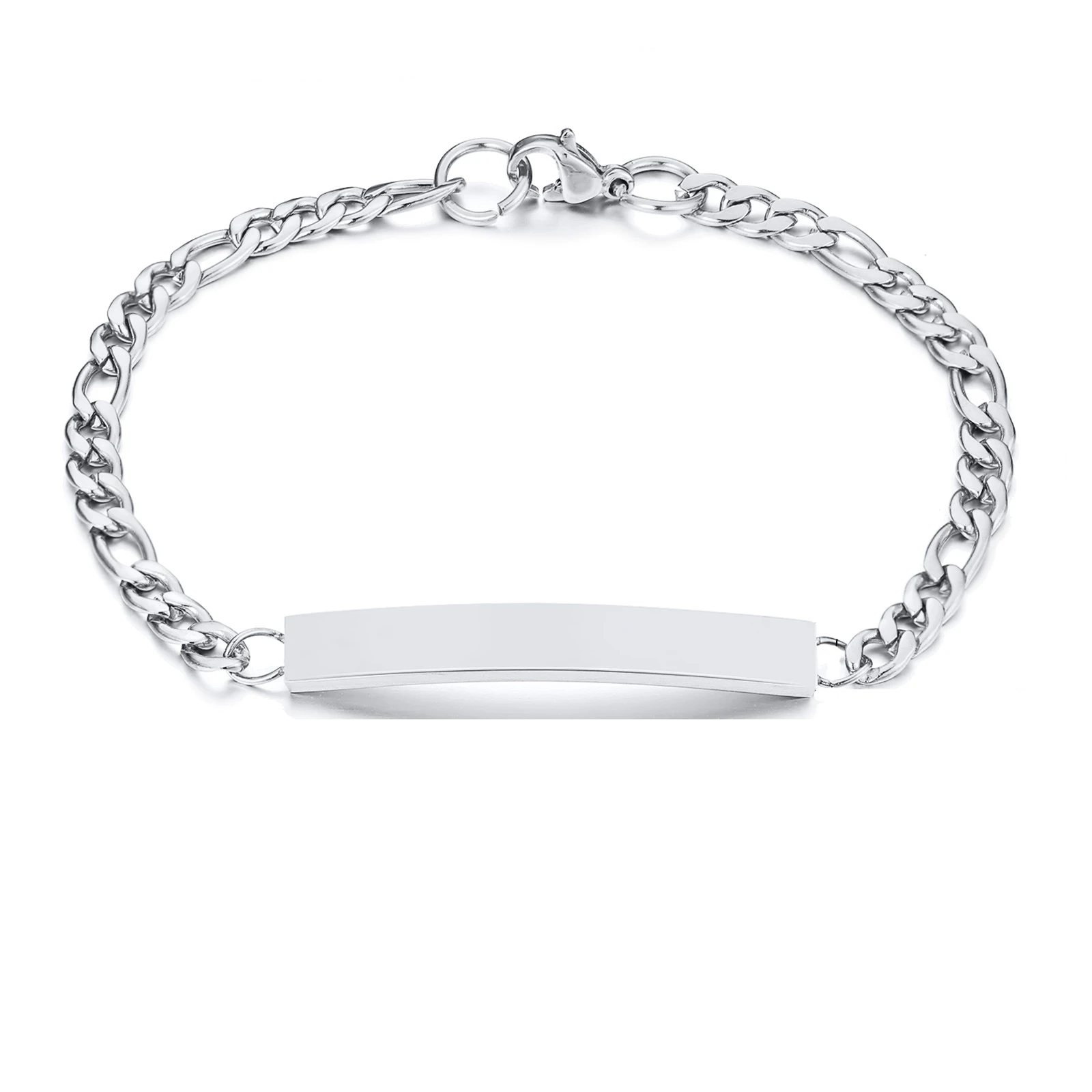 AJL Jewelry Wholesale Men Personalized Name Photo Cuban Chain Bracelets Stainless Steel Blank ID Bar Bracelet for Engraving