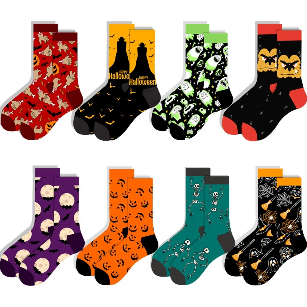 Best Selling HIP HOP Novelty  Men Women Halloween Skeleton Alien Pumpkin pattern Crew Dress Socks M size