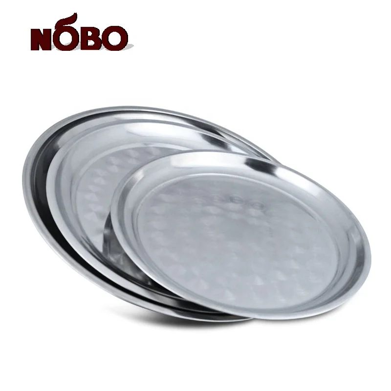 Thai 40/50/55 cm dinnerware tray set stainless steel round plate with scales pattern