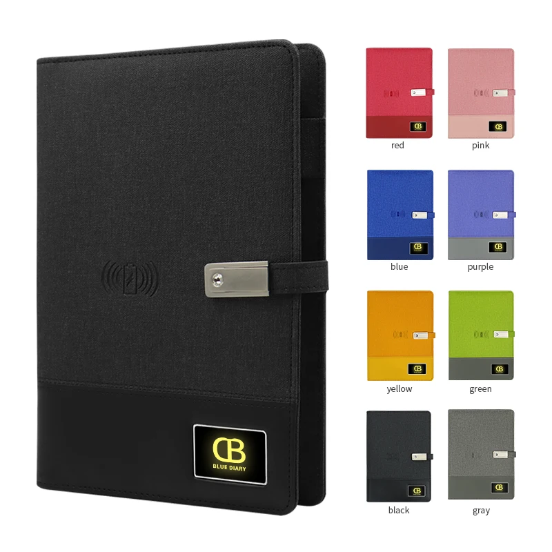 Hotsale Custom LED light up Logo Business Gifts Wireless Charger 8000mAh Battery Power Bank Notebook with Pen Gift Sets