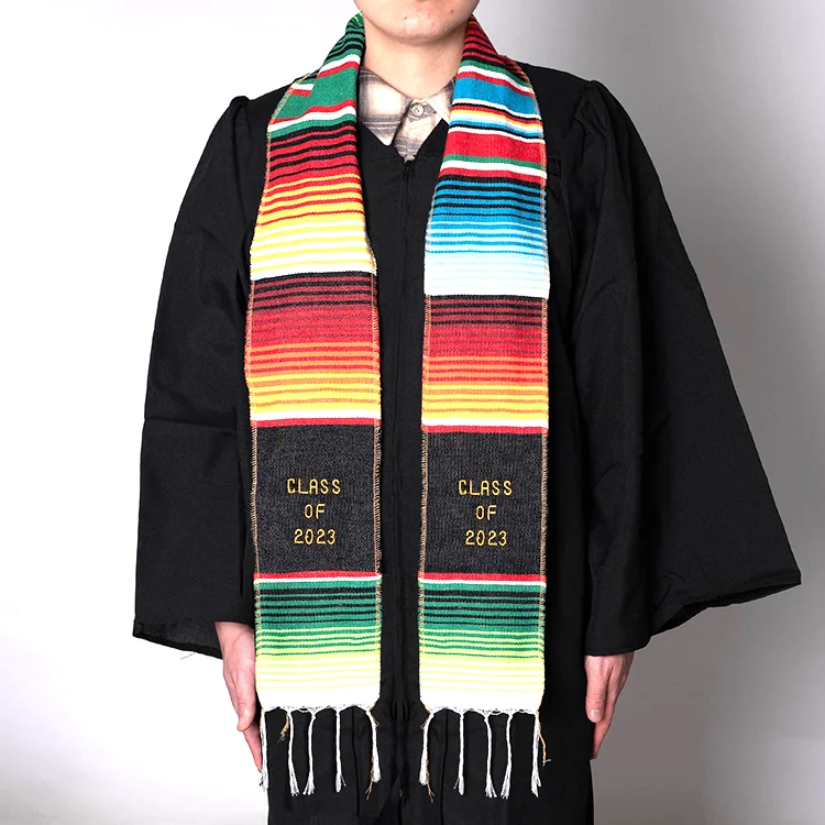 Wholesale High Quality DIY embroider Customize Logo Unisex Polyester multi color Mexico serape Graduation Stole