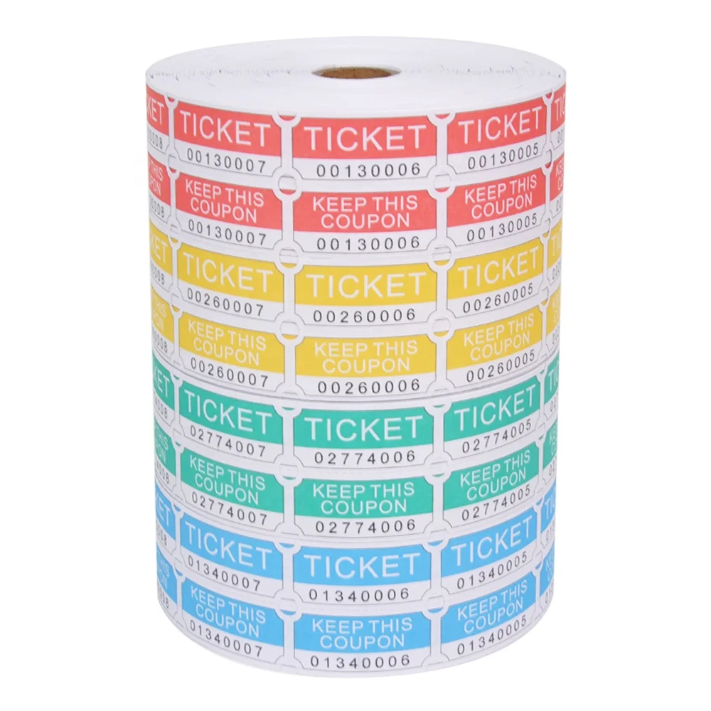 
4 Colors Assorted Pack of 8000 Tickets 2x2 inch Double Coupon Tickets Raffle Tickets 