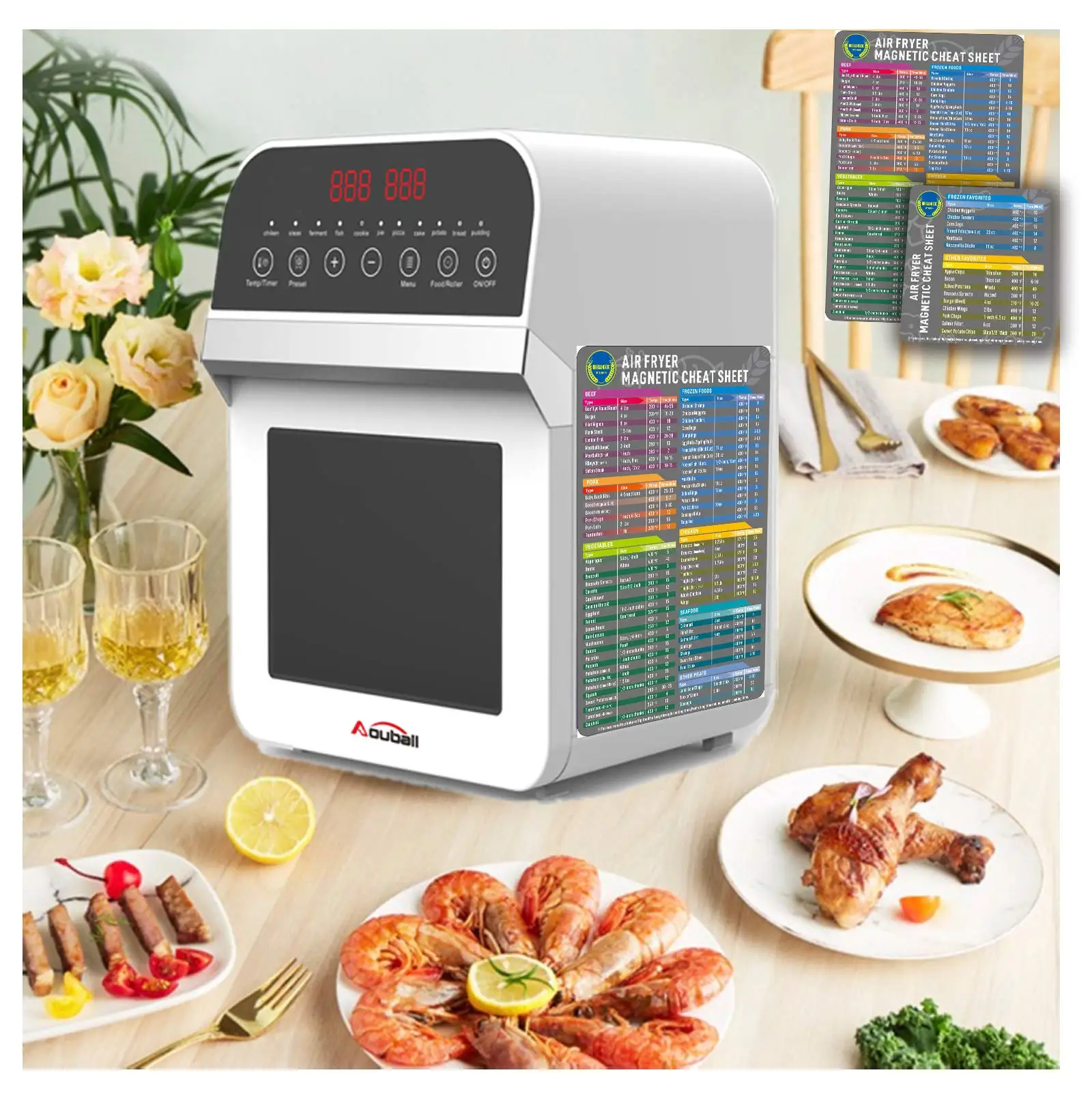 Air Fryer Magnetic Cheat Sheet Set Air Fryer Accessories Cooking Times Chart Air fryer Time Sheet Quick Reference Guide for Cook