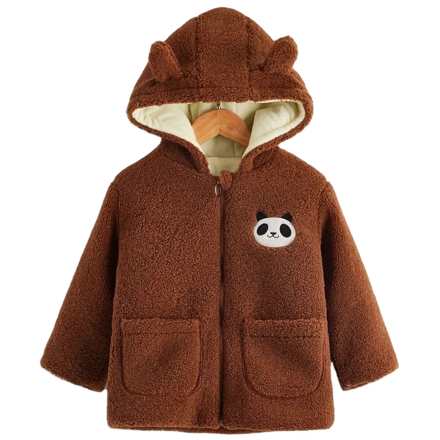 
Toddler Boys Cartoon Embroidery 3D Ear Hooded Teddy Coat 