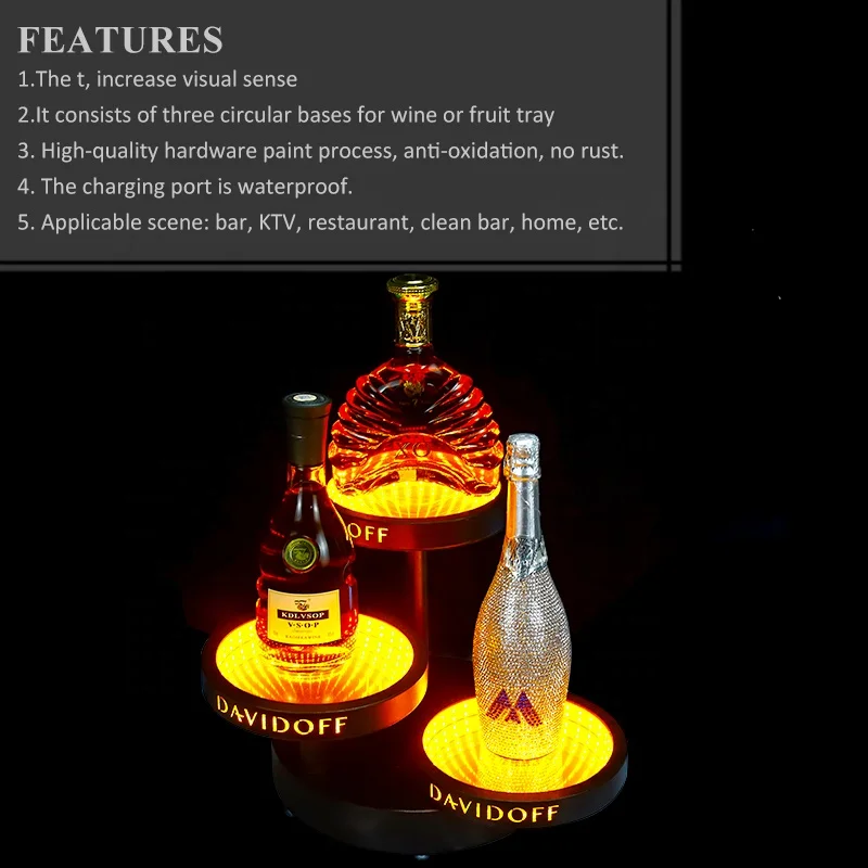 bar supplies Abyss effect luminous whisky Champagne wine stand Glowing Wine base Creative Display rack LED fruit tray