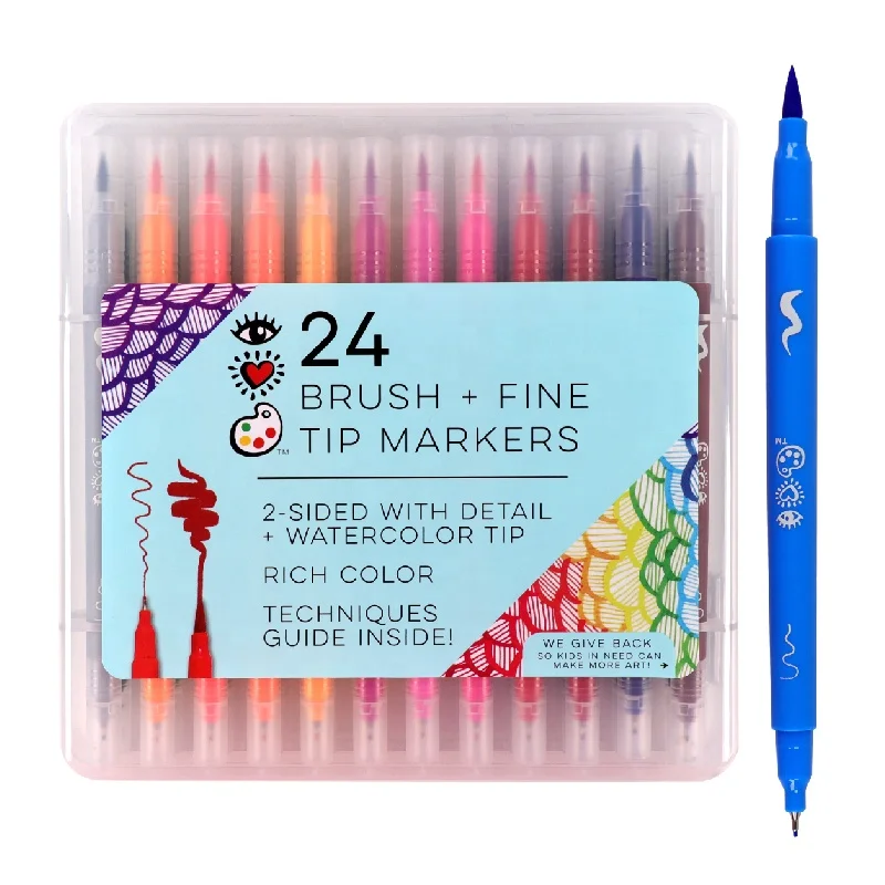 
24 Bright colors brush and fine dual tip pens for illustration 