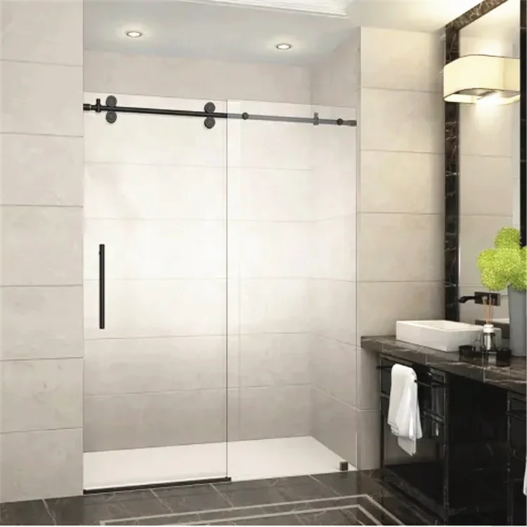 Безрамная ванная комната алюминиевая раздвижная дверь Раздвижная стеклянная