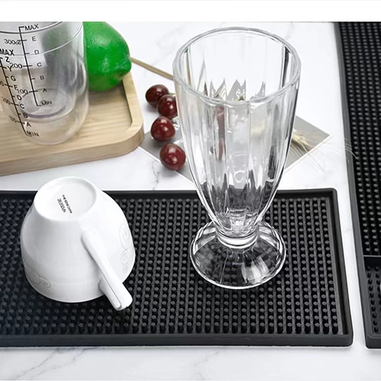 Custom Personalized rubber cup anti-slip runner service spill silicone tamping mat coaster beer black coffee rubber bar mat