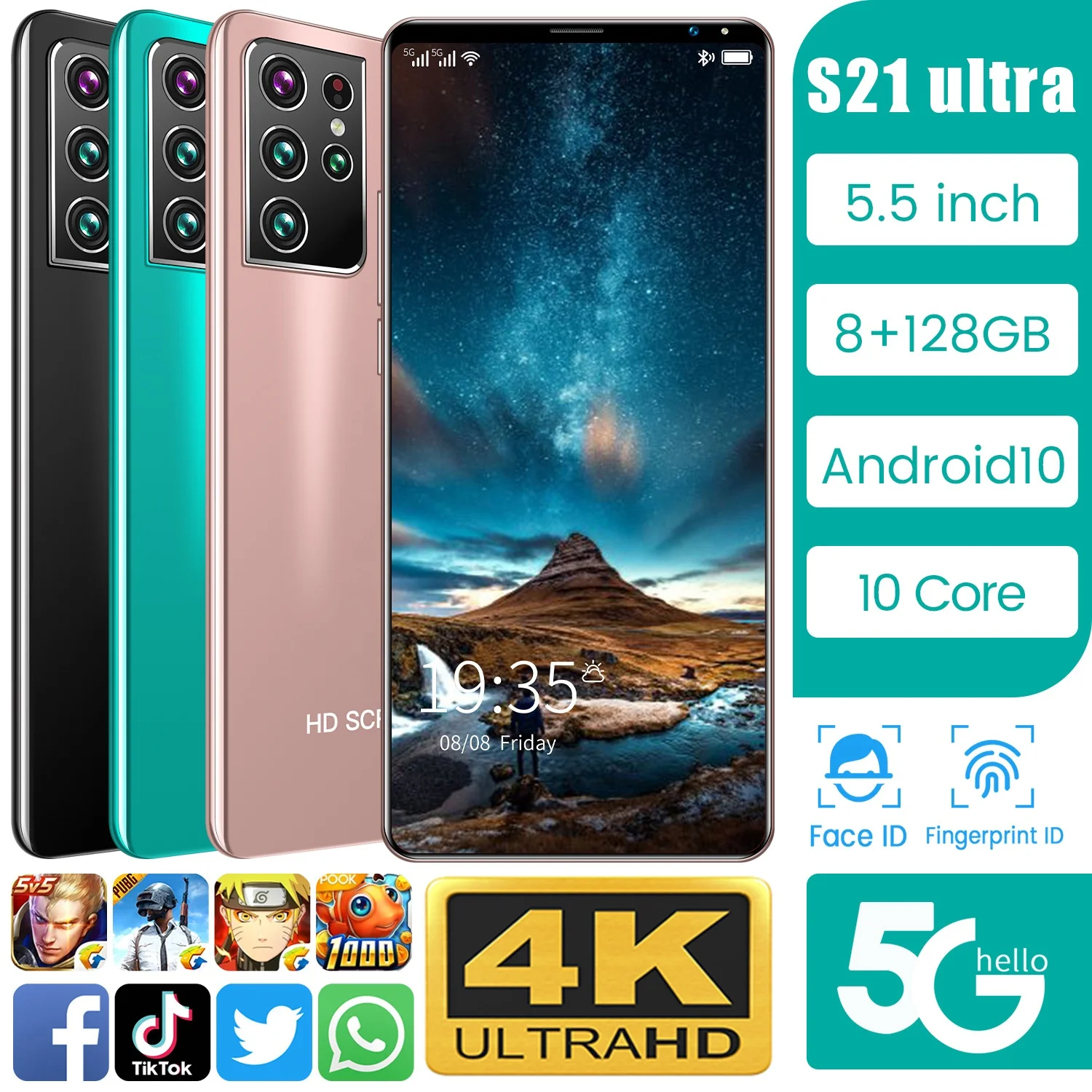 Смартфон S21 ultra 5 дюйма 10 0 8 + 128 ГБ 4800 мА ·