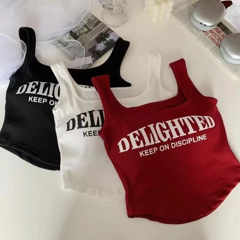 Women One-piece Bra Vest Seamless Underwear Sexy Push Up Bras Tops  letter print Camisole with Chest Pad