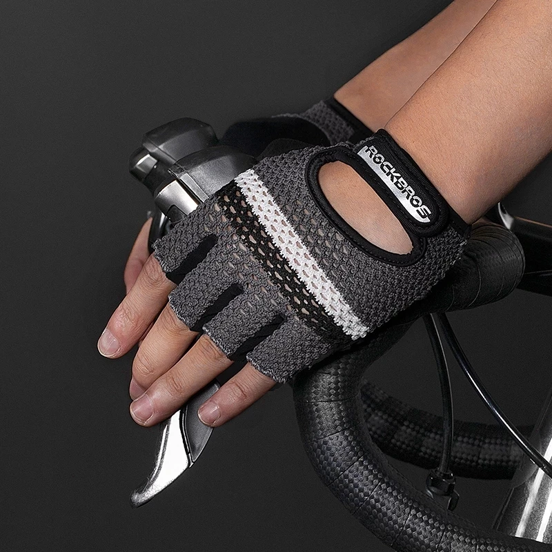 ROCKBROS Adult Cycling Gloves Soft Fitness Breathable SBR Shockproof Fingerless Gloves Moto MTB Bike Gloves