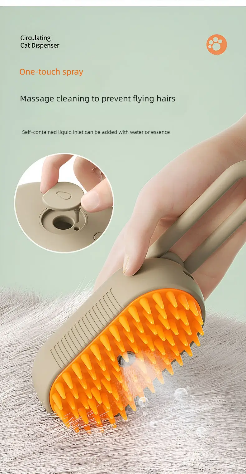 Foldable Pet Hair Remover Water Sticky Brush Grooming Shedding Comb 3 In1 Self Cleaning Electric Dog Cat Steam Brush With Handle