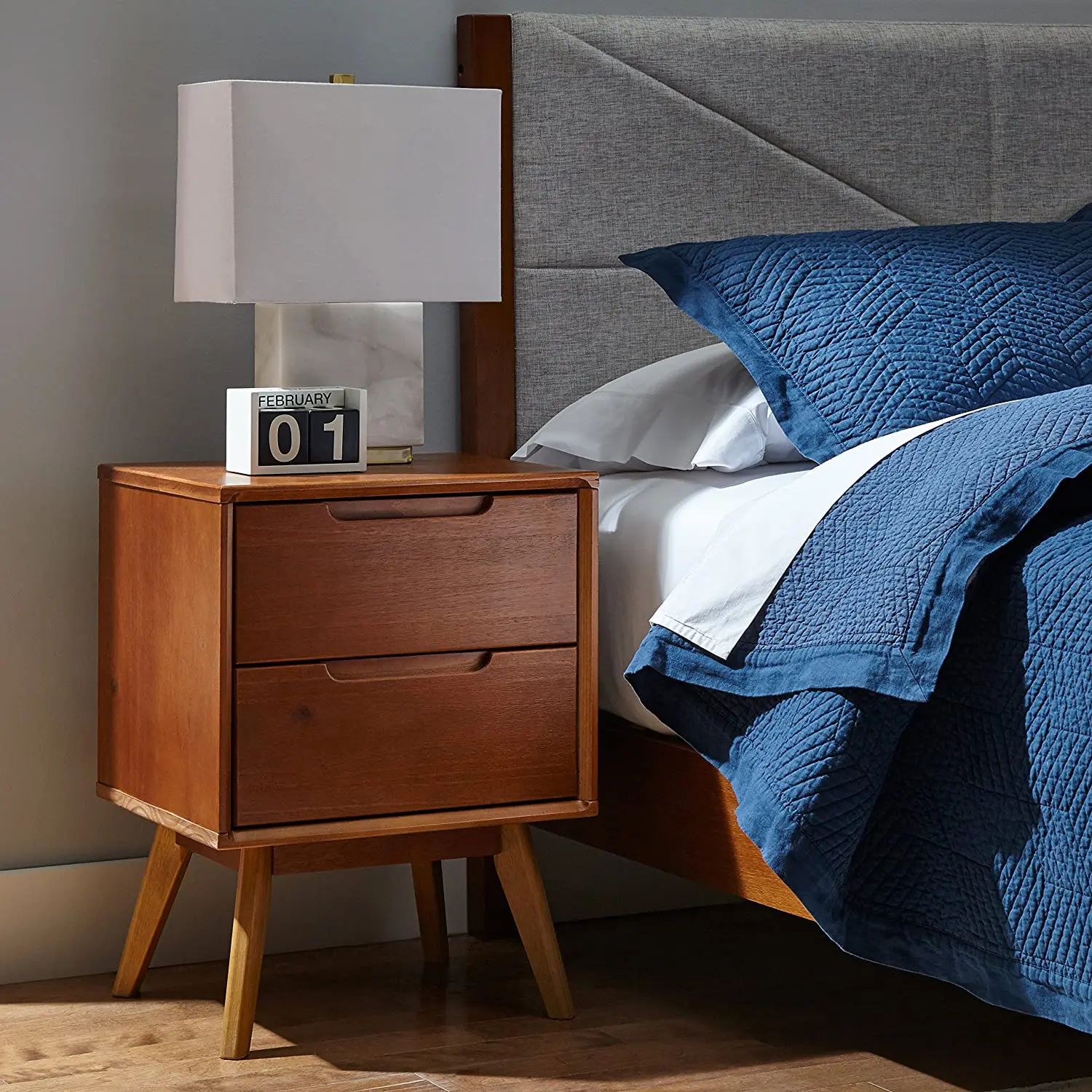 Dilun Customizec Mid-Century Nightstand Bedside Table with 2 Drawers For Bedroom, Home Office