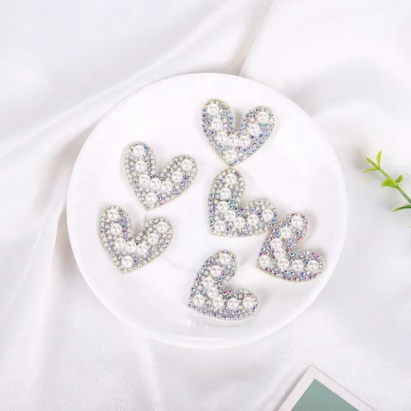 Love Pearl Rhinestone Words Ironing on Patches Applique 3D Handmade DIY Patch Cute Initial Letter Patches