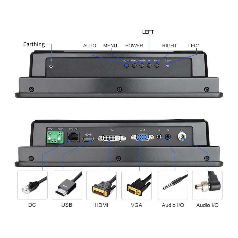 10.1 Inch Rugged Touch Screen Panel Display 7mm bezel waterproof shockproof lcd industrial monitor For Heavy Duty Applications