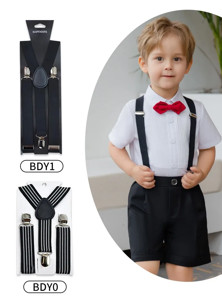 Custom Solid Color Baby Suspenders Colorful Y-Back Braces Elastic Belt Straps with Clip for Kids Adjustable Suspenders