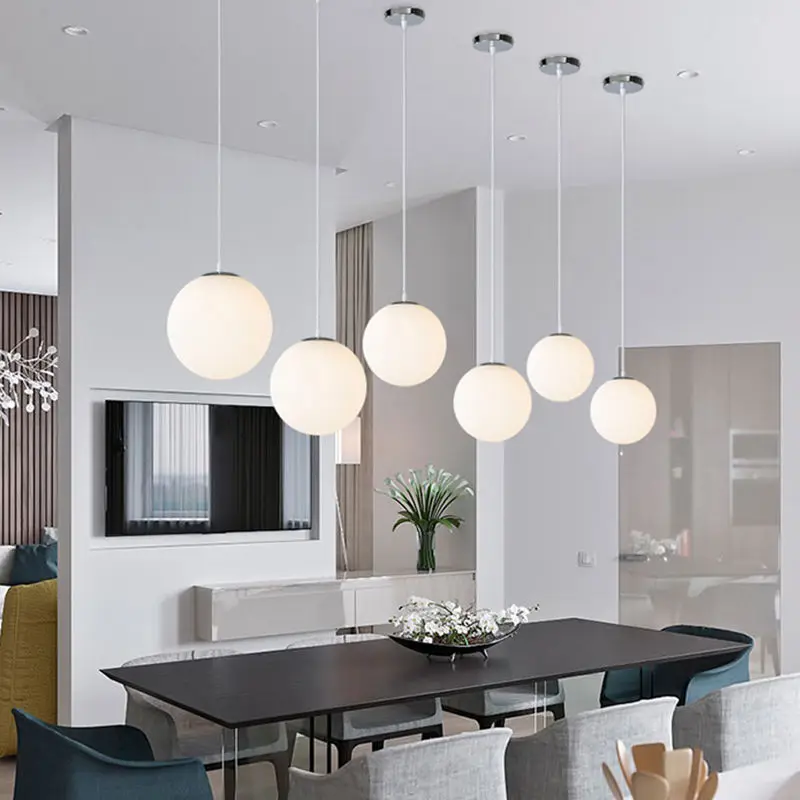 Glass Globe Hanging Lamp Bar Restaurant 10CM 20CM E27 Pendant Lamp White Acrylic Ball Pendant Light