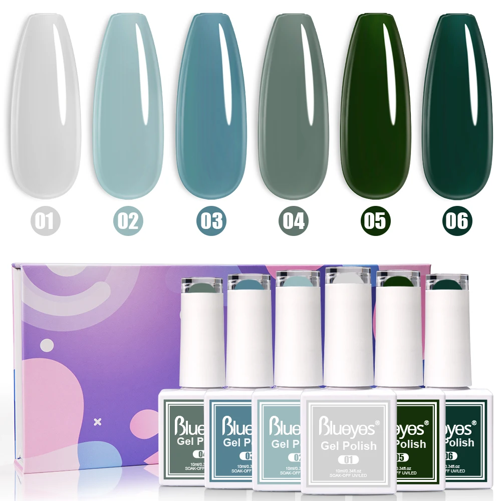 Blueyes OEM Gel Polish Supplier Private Label Green Series 6 pcs Nail Polish Uv Gel Soak Off Green Color Gel Nail Polish
