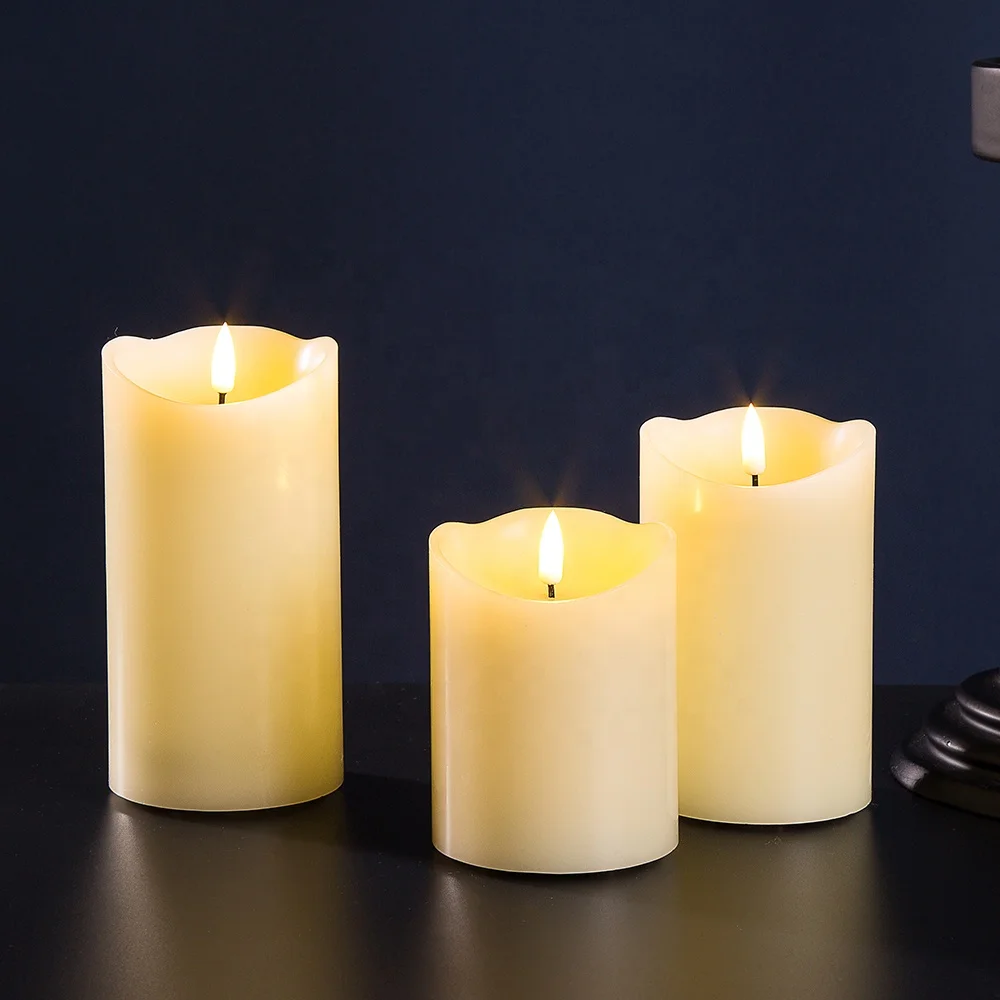 3d real flame 8 H10 H12.5 H15 столб цвета слоновой кости парафиновый воск работающие от аккумулятора светодиодные свечи с выдувным датчиком