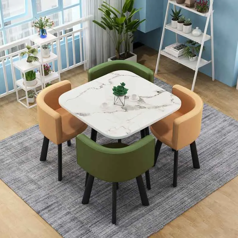 Современный скандинавский кофейник, кафе и рестораны, тканевый металлический обеденный стол и стулья, набор из 4 стульев