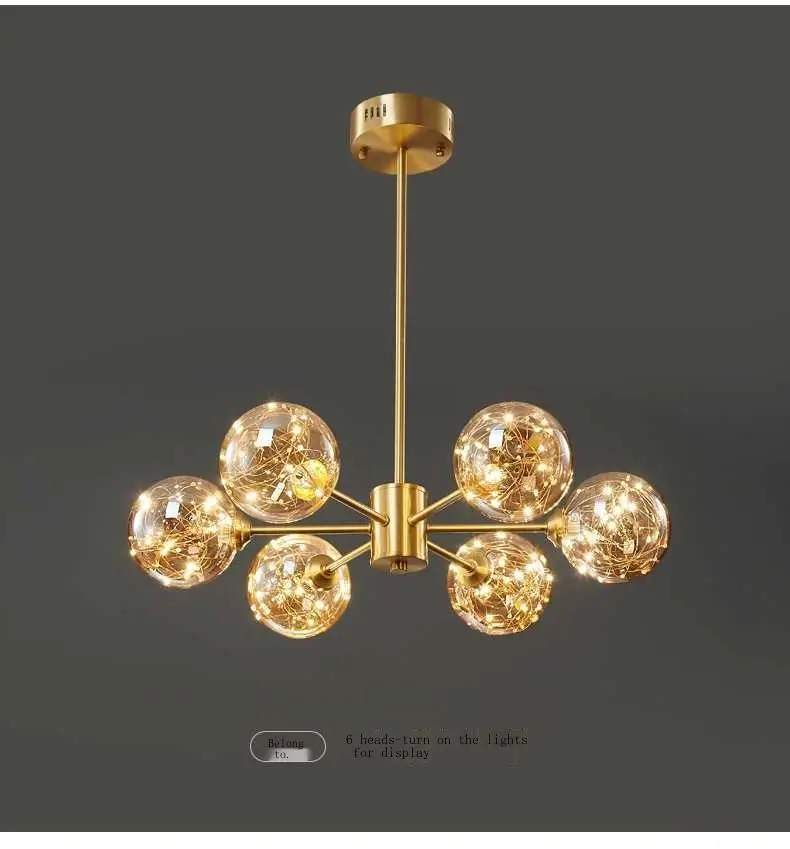 Nordic all-copper living room chandelier modern home decoration simple creative lamps