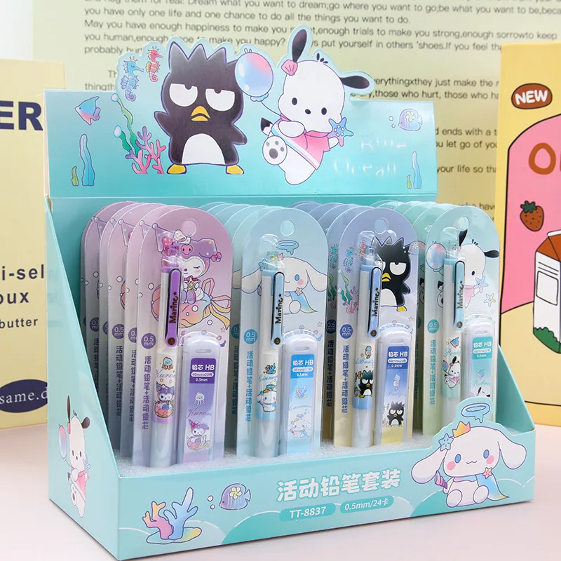 24pcs Sanrio Mechanical Pencils Stationery Set Hellokitty Pachacco Kuromi Cinnamoroll Student School Supplies Automatic Pencil