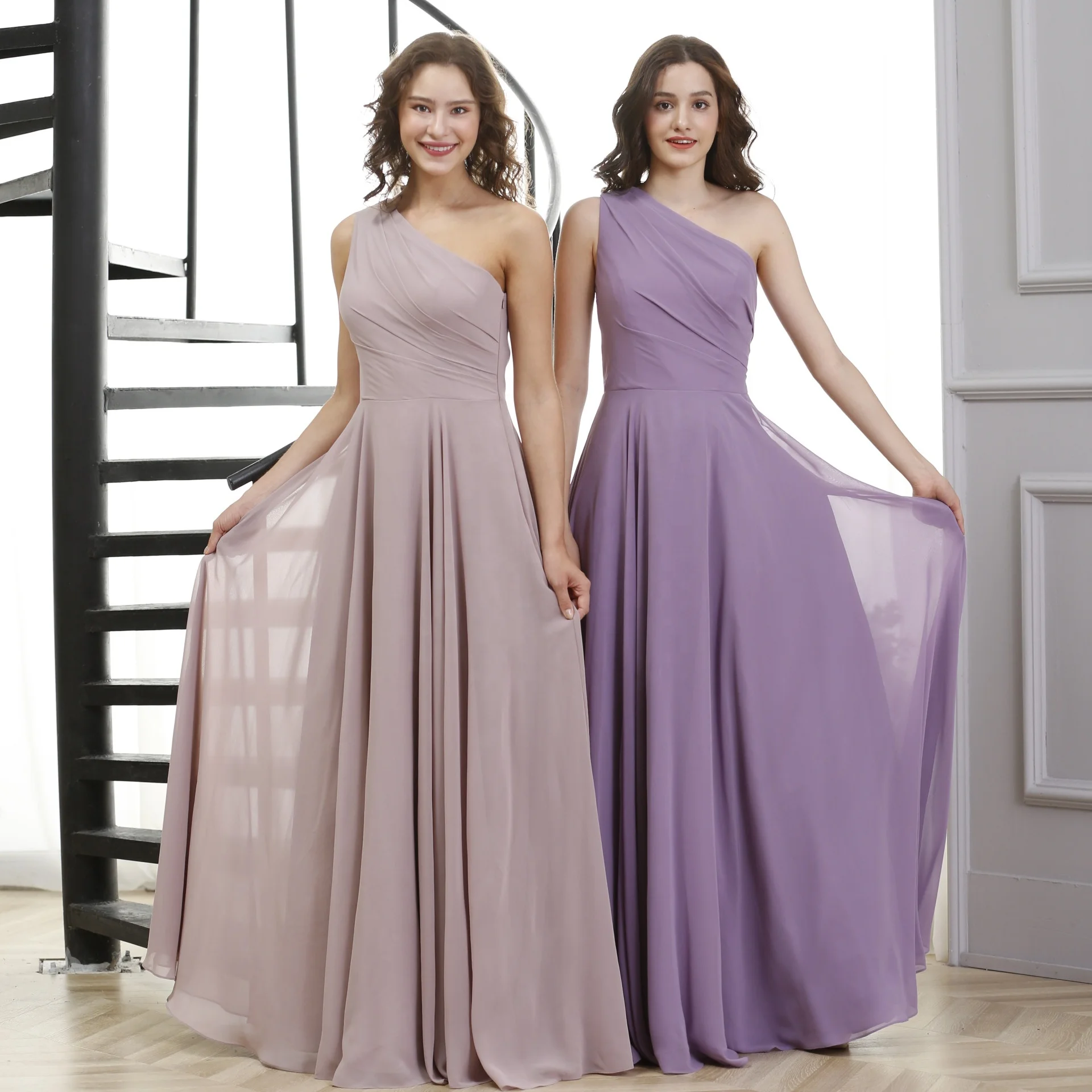 
Custom one shoulder Sleeveless Bridesmaid Dresses Long Lace Homecoming Gowns party dress 