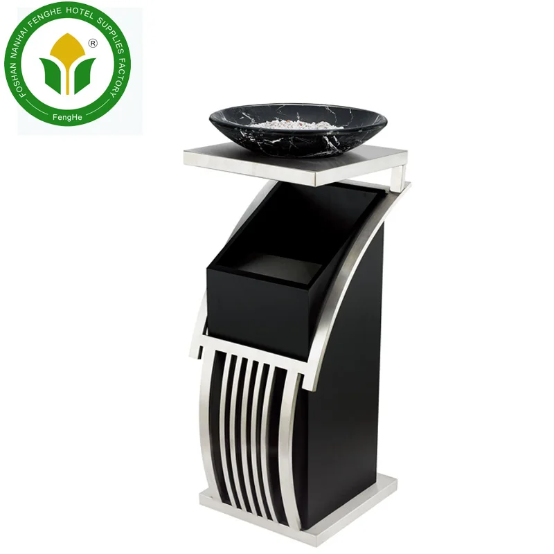 
Newest design hotel lobby black powder coated finished ash barrel trash bin waste bin 
