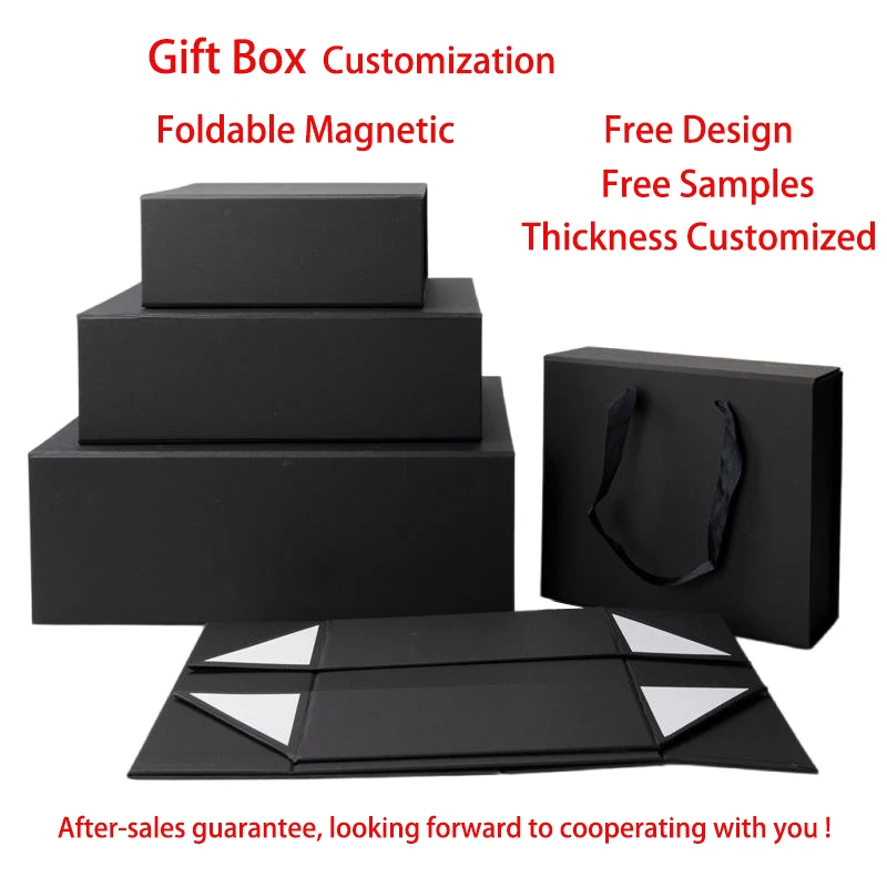 Wholesale Custom Black Pink White Folding Magnet Cardboard Packaging Paper Box Magnetic Luxury Gift Box With Ribbon Bow